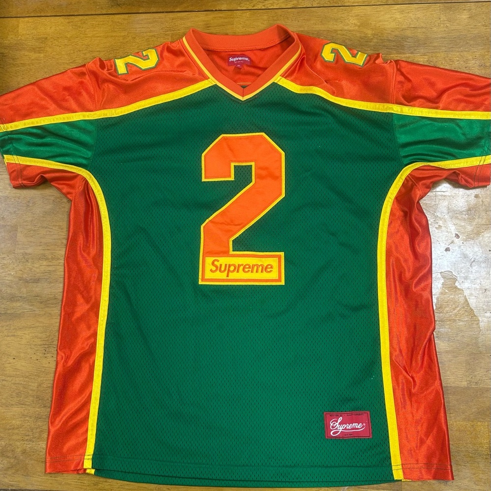 Supreme Green and Orange Jersey Shirt with Bold Design
